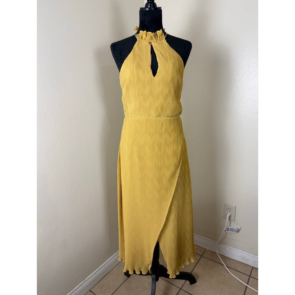 Keepsake The Label Skylines Golden Yellow Pleated Midi Dress L - Picture 2 of 11